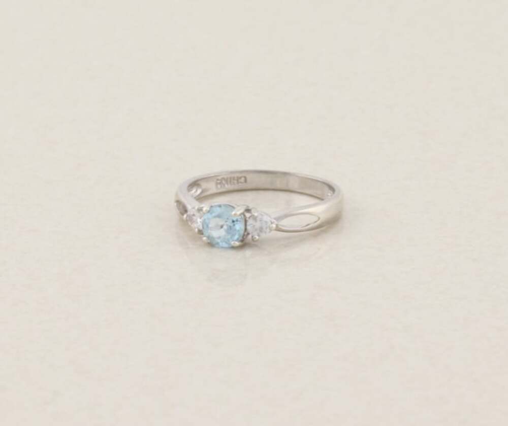 Sterling Silver Natural Sky Blue Topaz and Cubic Zirconia Ring Size 8 - Picture 5 of 7